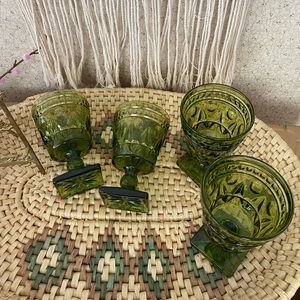 4 vintage Indiana glass green goblets